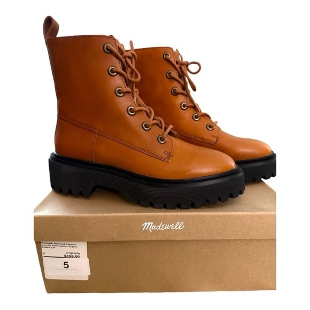 Madewell Brown Leather Chunky Lug Sole Combat Boots Modern Utility Street Size 5